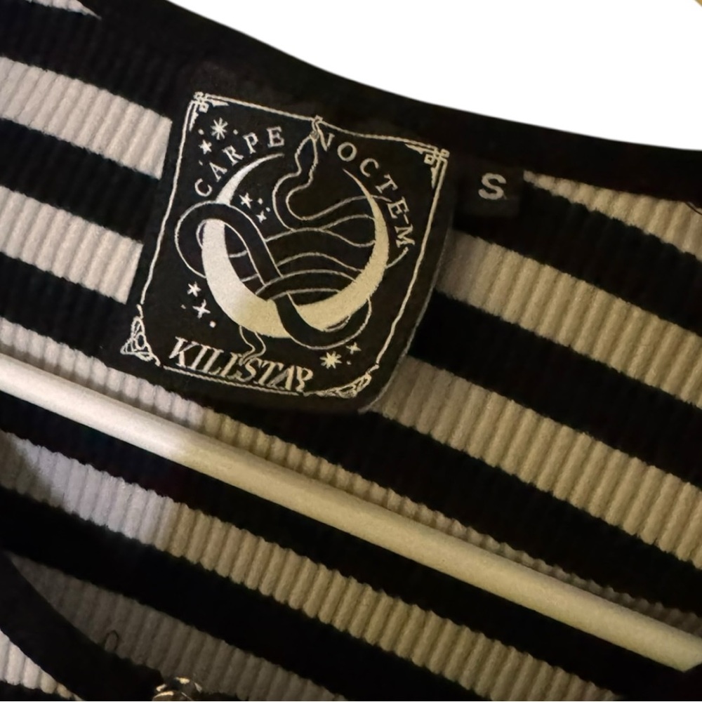 Killstar Izora White and Black Stripe Ribbed Long Sleeve Fall Top - Picture 8 of 8